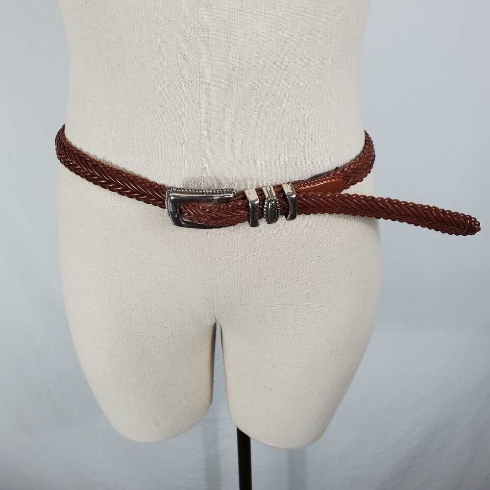 Brighton woven leather silver skinny belt size 32